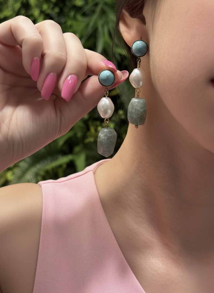 Tranquil Touch – Turquoise, Pearl & Aventurine Earrings