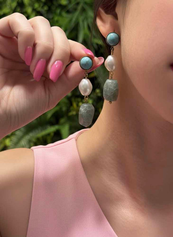 Tranquil Touch – Turquoise, Pearl & Aventurine Earrings