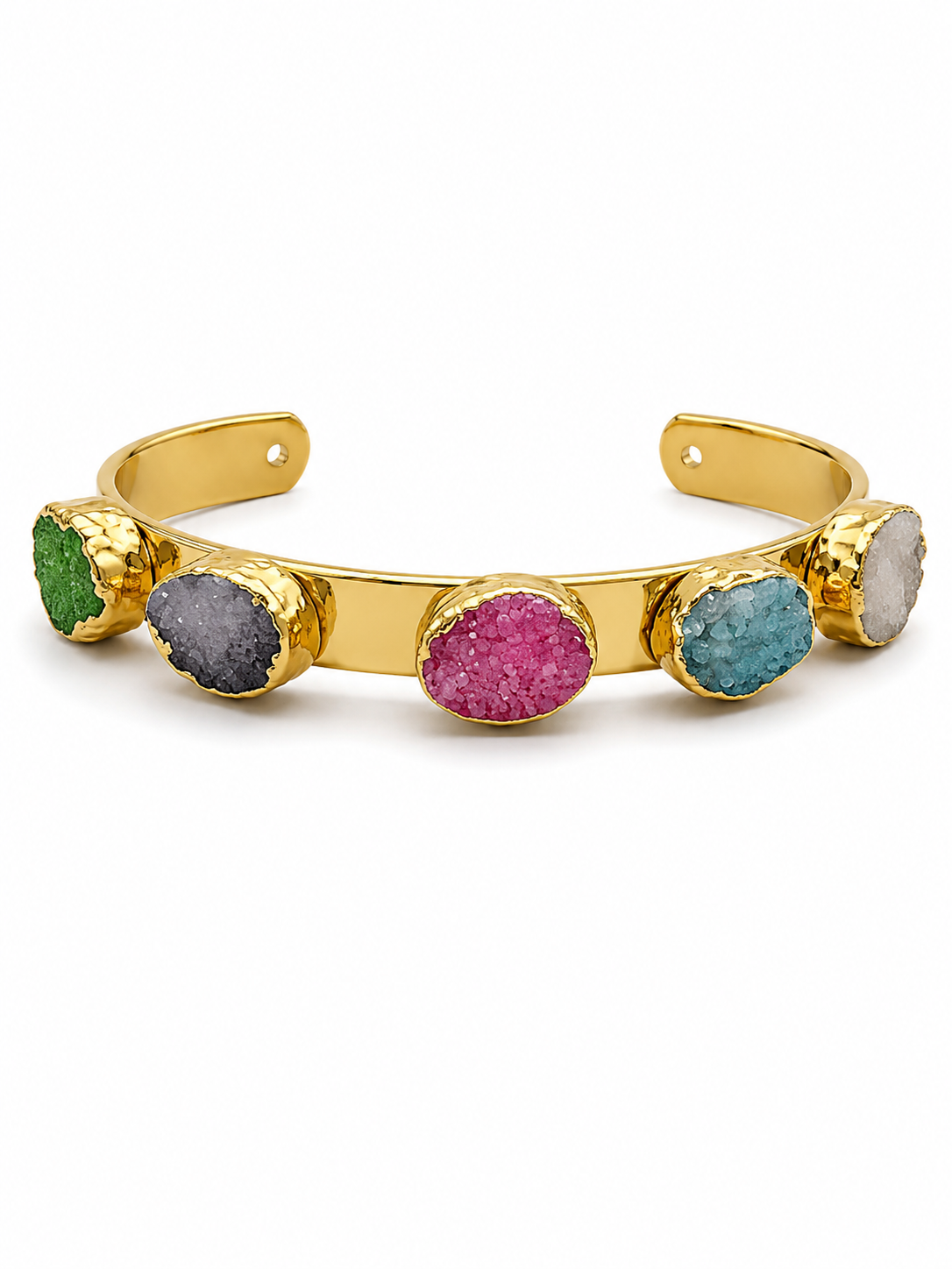 Aurora Spectrum Druzy Quartz Gold Cuff Bracelet