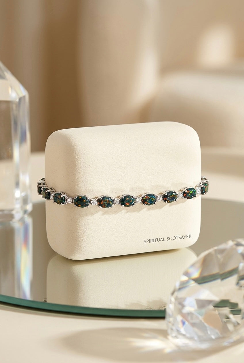 Midnight Aurora Black Opal Silver Bracelet