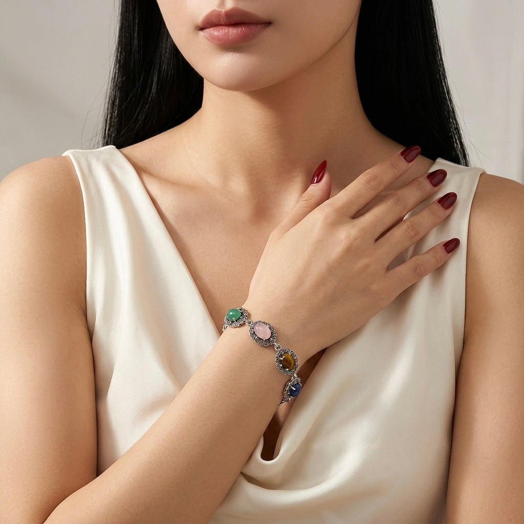 Seven Chakra Heritage Silver Bracelet