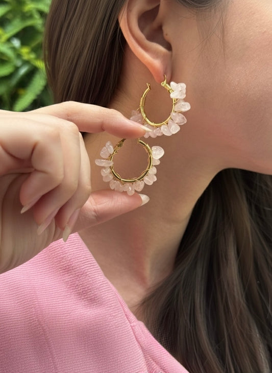 Rose Kiss – Rose Quartz Hoop Earrings