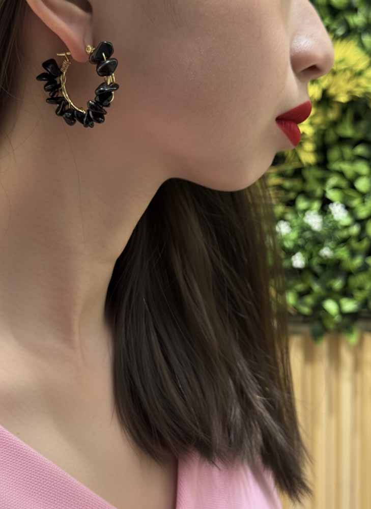 Shadow Shield – Black Obsidian Hoop Earrings