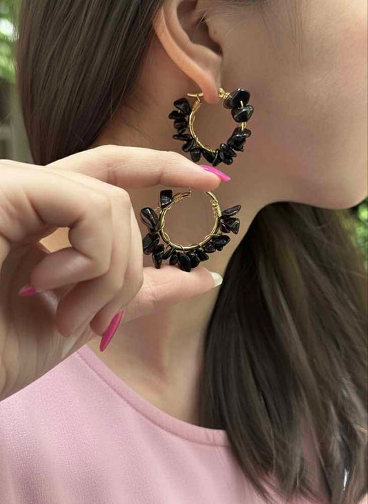Shadow Shield – Black Obsidian Hoop Earrings