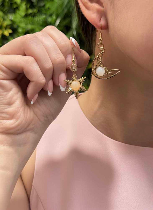 Moonstone & Sunstone Earrings - Celestial Duo