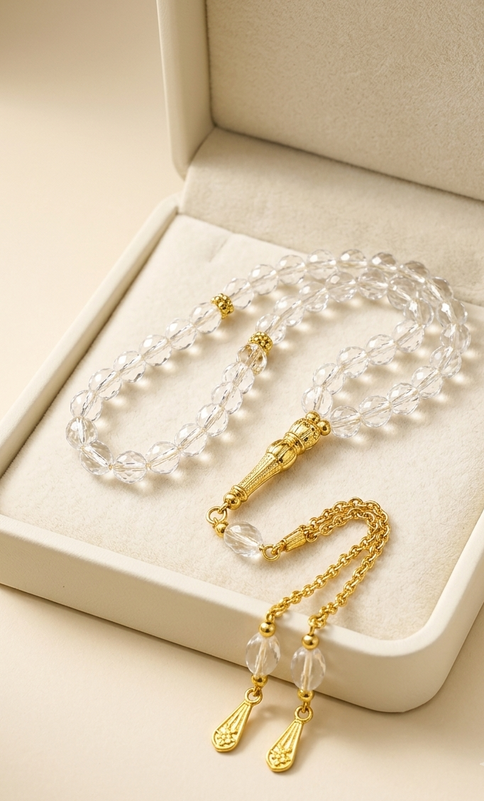 Clear Quartz Crystal Misbah with Gold Finish Tassel