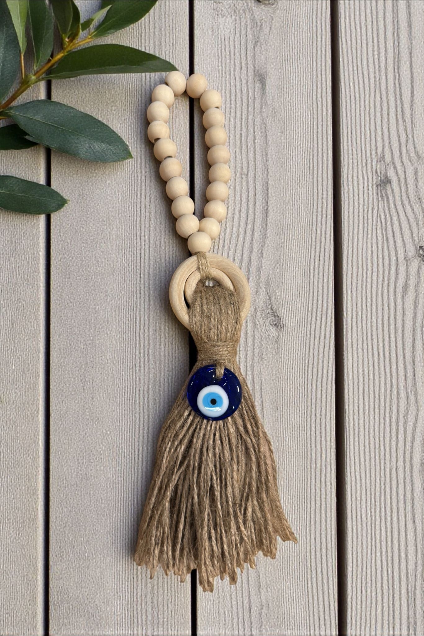 Evil Eye Wooden Bead Wall Decor – Handmade Wooden Evil Eye Beads Dream Catcher