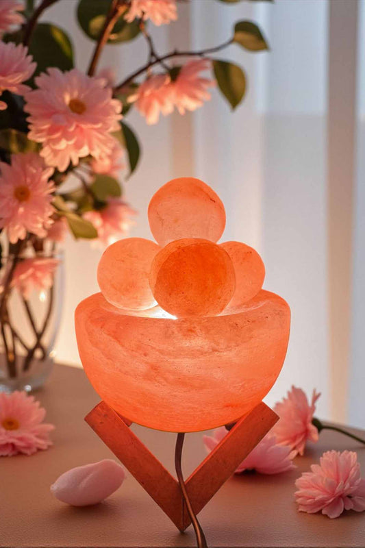Himalayan Salt Bowl Lamp with 5 glowing balls – a natural salt lamp bowl for soothing ambience.