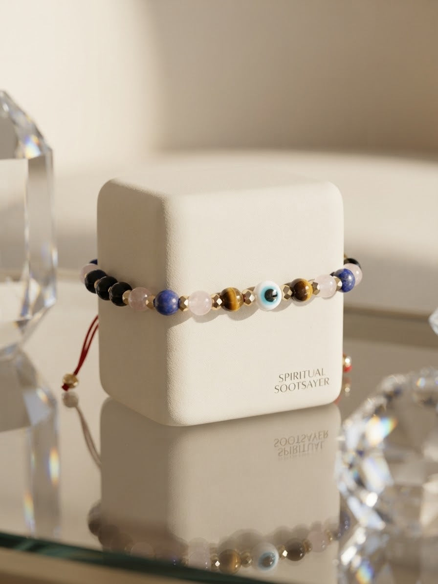 Mystic Guardian Tiger Eye, Black Onyx & Lapis Lazuli Evil Eye Crystal Bracelet