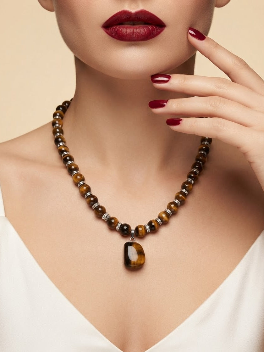 Tiger Eye Protection & Confidence Crystal Bead Necklace