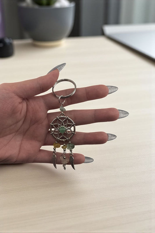 Jade Citrine Stone Keyring – Crystal Chain Green Jade Citrine Keychain for Prosperity & Positive Energy
