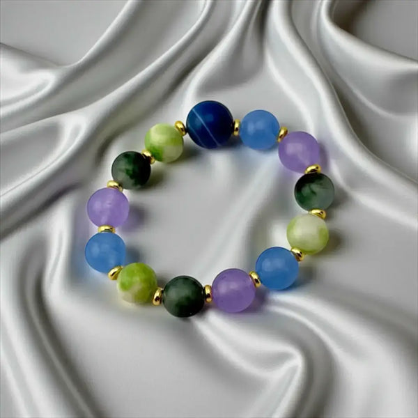 Jade, Amethyst & Blue Agate Bracelet – Tranquil Wisdom & Elegant Balance