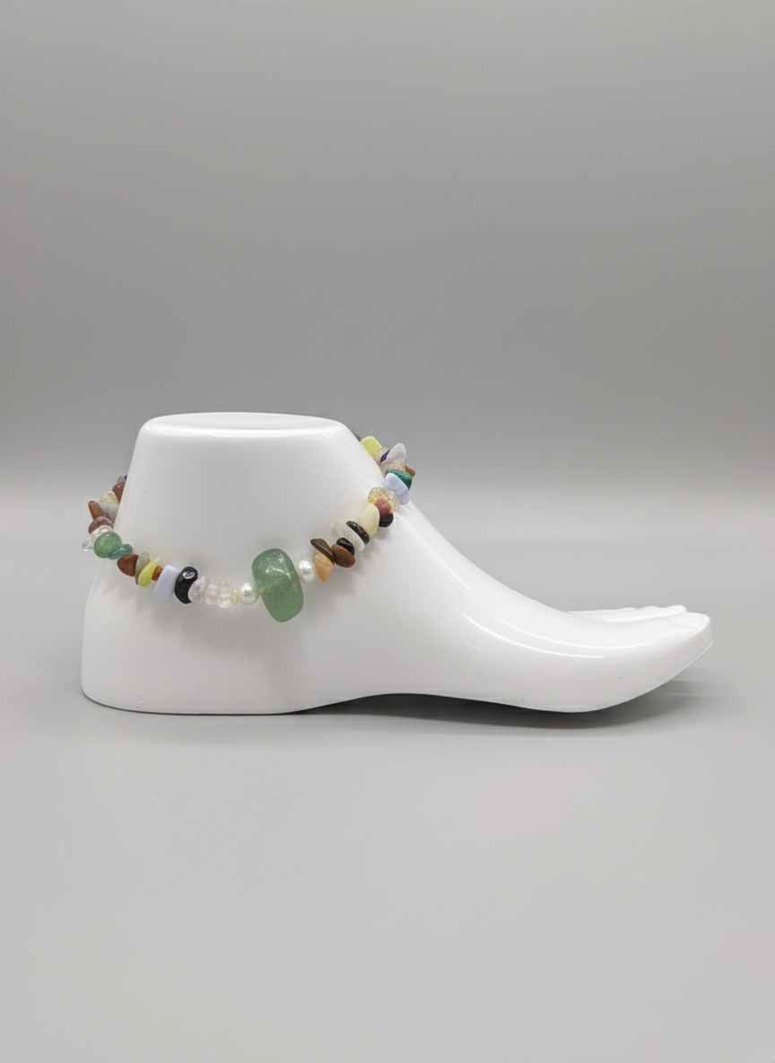 Quartz and Jade Anklet – Mixed Healing Stone Anklet for Balance & Energy Flow