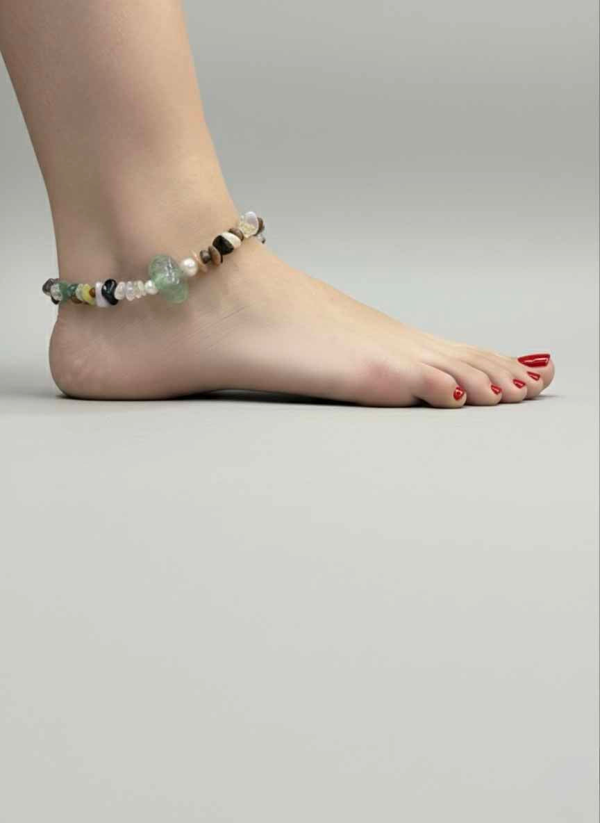 Quartz and Jade Anklet – Mixed Healing Stone Anklet for Balance & Energy Flow