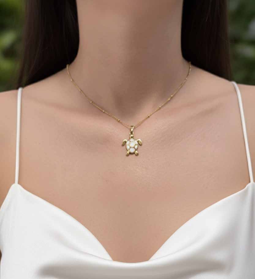 White Opal Sea Turtle Pendant – beautifully detailed opal turtle design for ocean lover