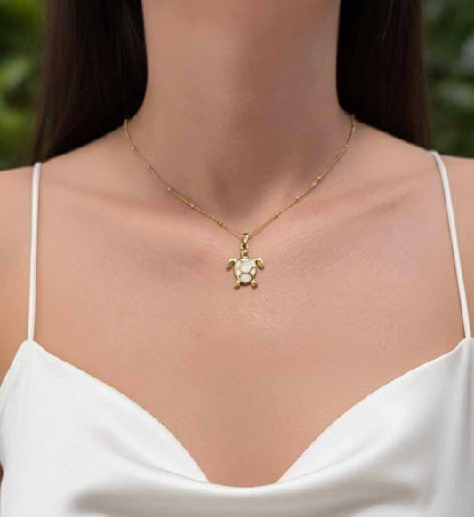 White Opal Sea Turtle Pendant – beautifully detailed opal turtle design for ocean lover