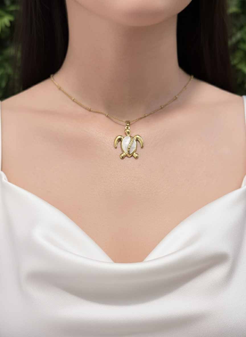 White Opal Turtle Necklace – ocean-inspired opal pendant with radiant charm.