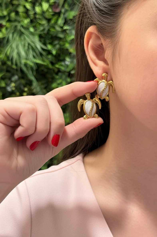 Golden Opal Turtle Stud Earrings – shimmering opal turtles that add a soft golden glow.