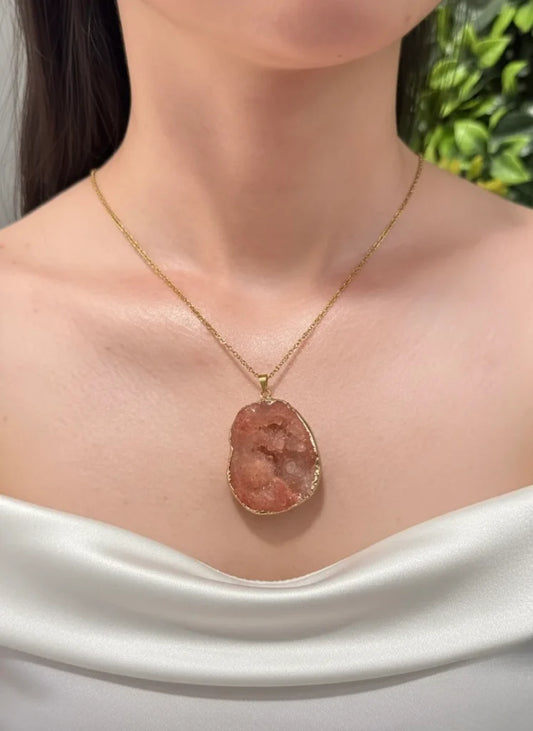 Orange Geode Natural Cut Necklace – Vibrant Spark & Earthy Glow
