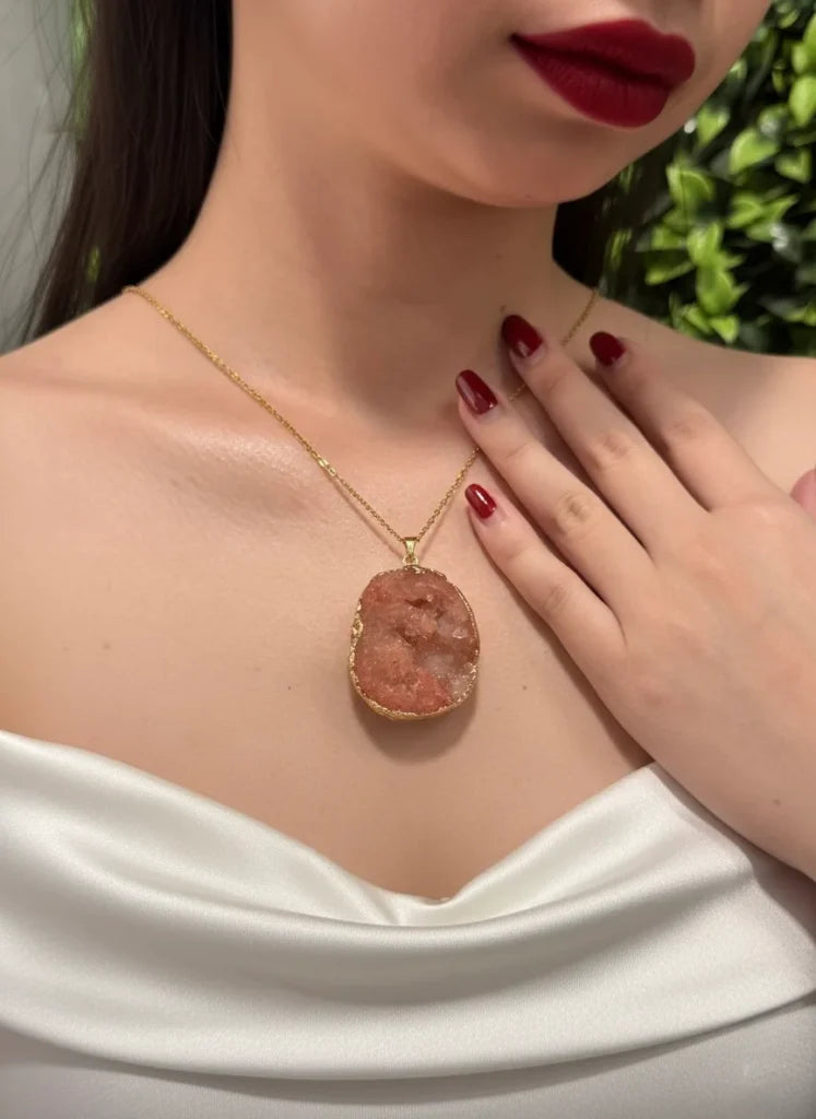 Orange Geode Natural Cut Necklace – Vibrant Spark & Earthy Glow