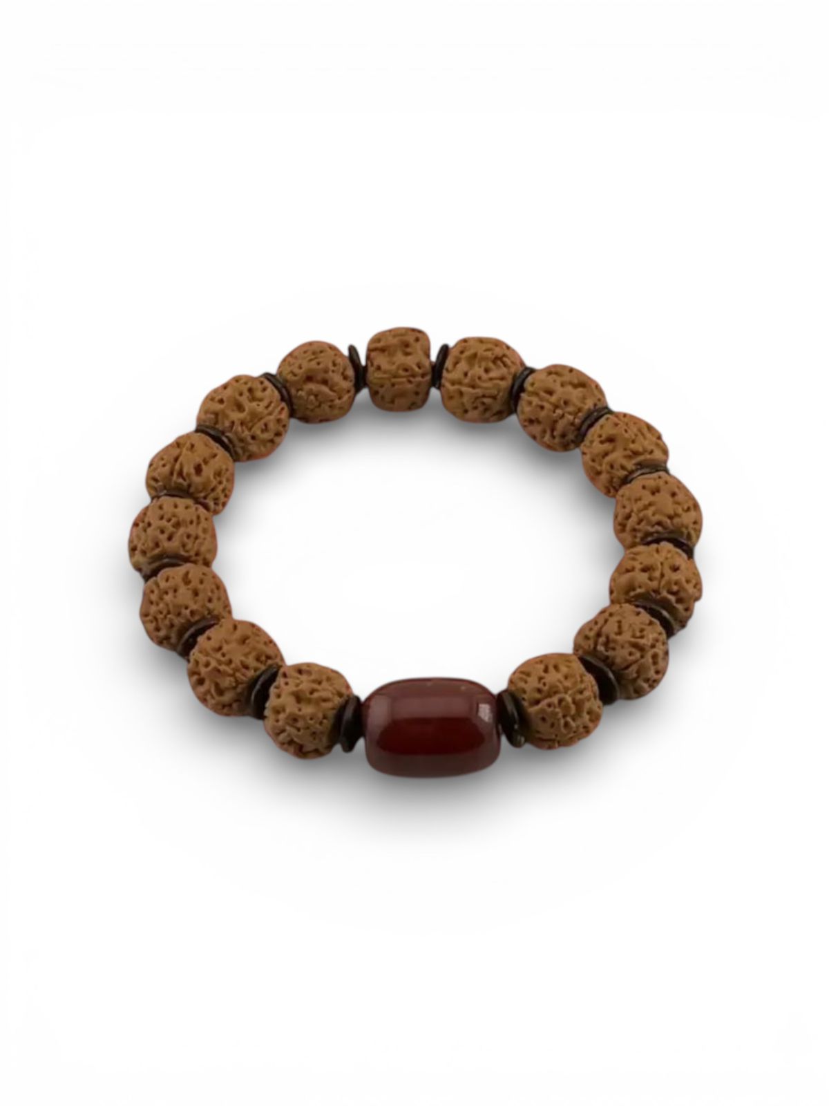 Wooden beaded bracelet on a white background