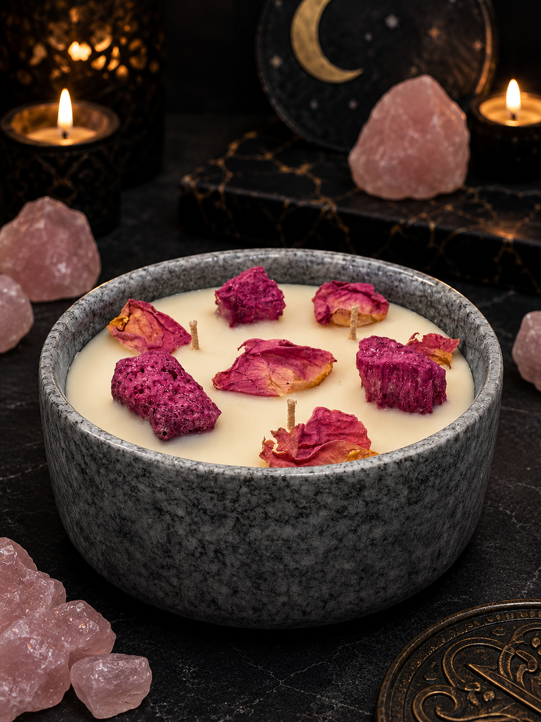 Rose Quartz Love & Love Renewal Crystal Candle