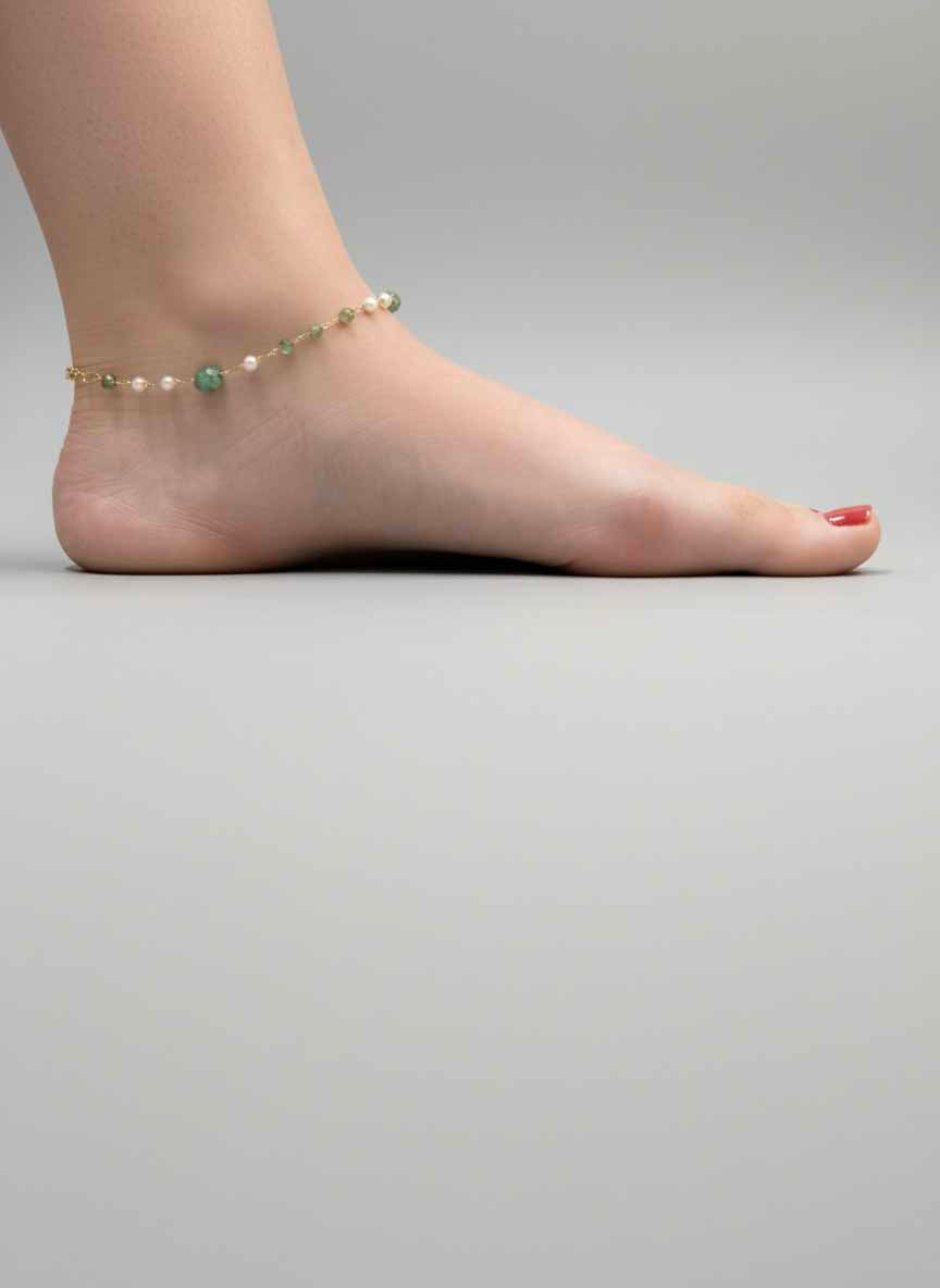 Pearl and Jade Anklet – Natural Healing Chain Anklet with Timeless Elegance