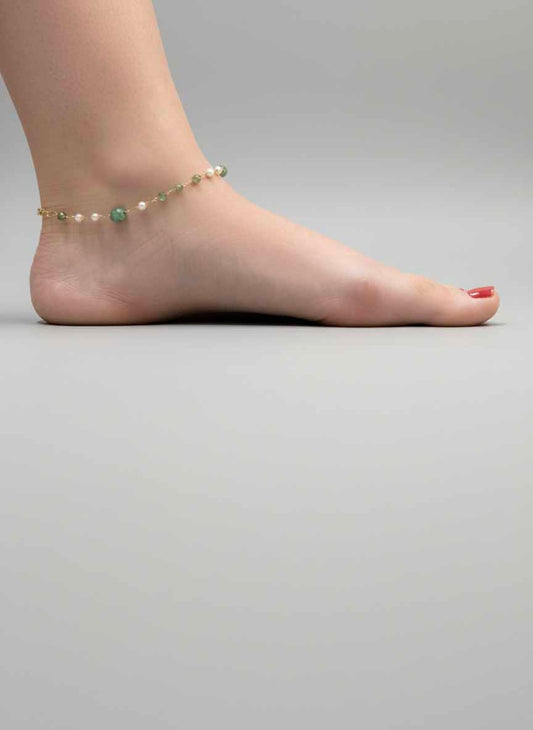 Pearl and Jade Anklet – Natural Healing Chain Anklet with Timeless Elegance