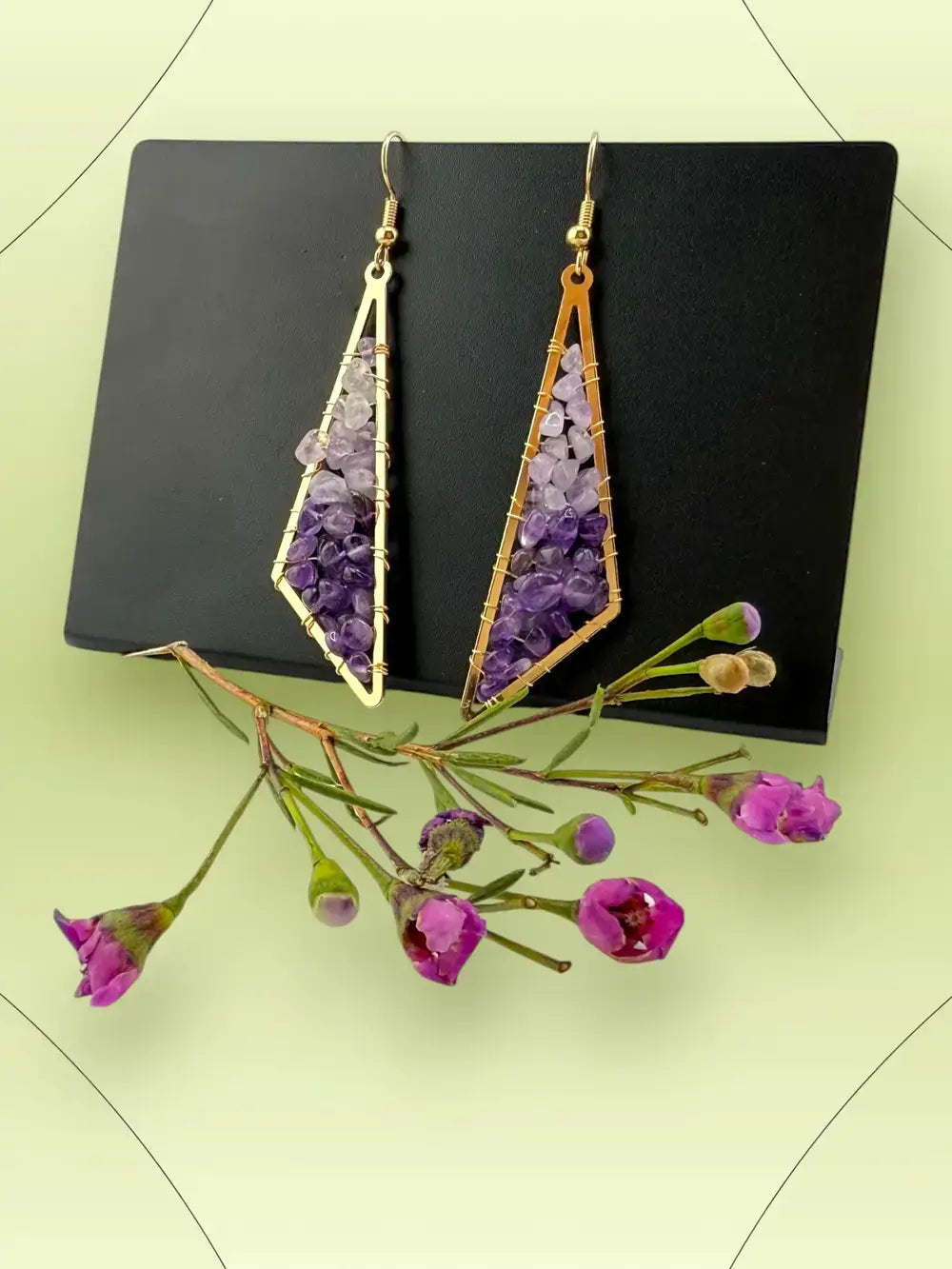 Amethyst Gem Chip Triangle Earrings - Mystic Vibe
