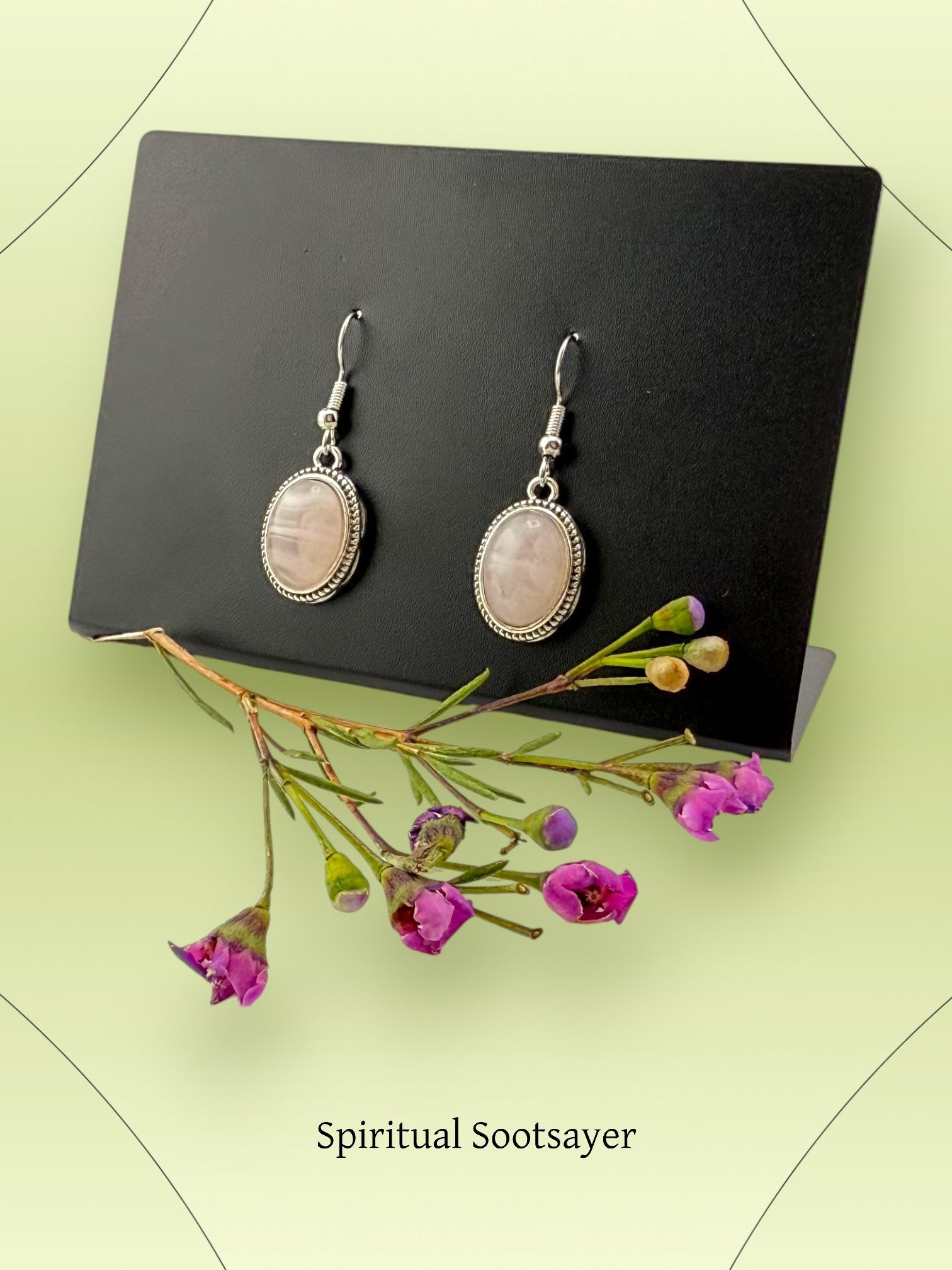 Moonlit Grace – Rose Quartz Oval Earrings