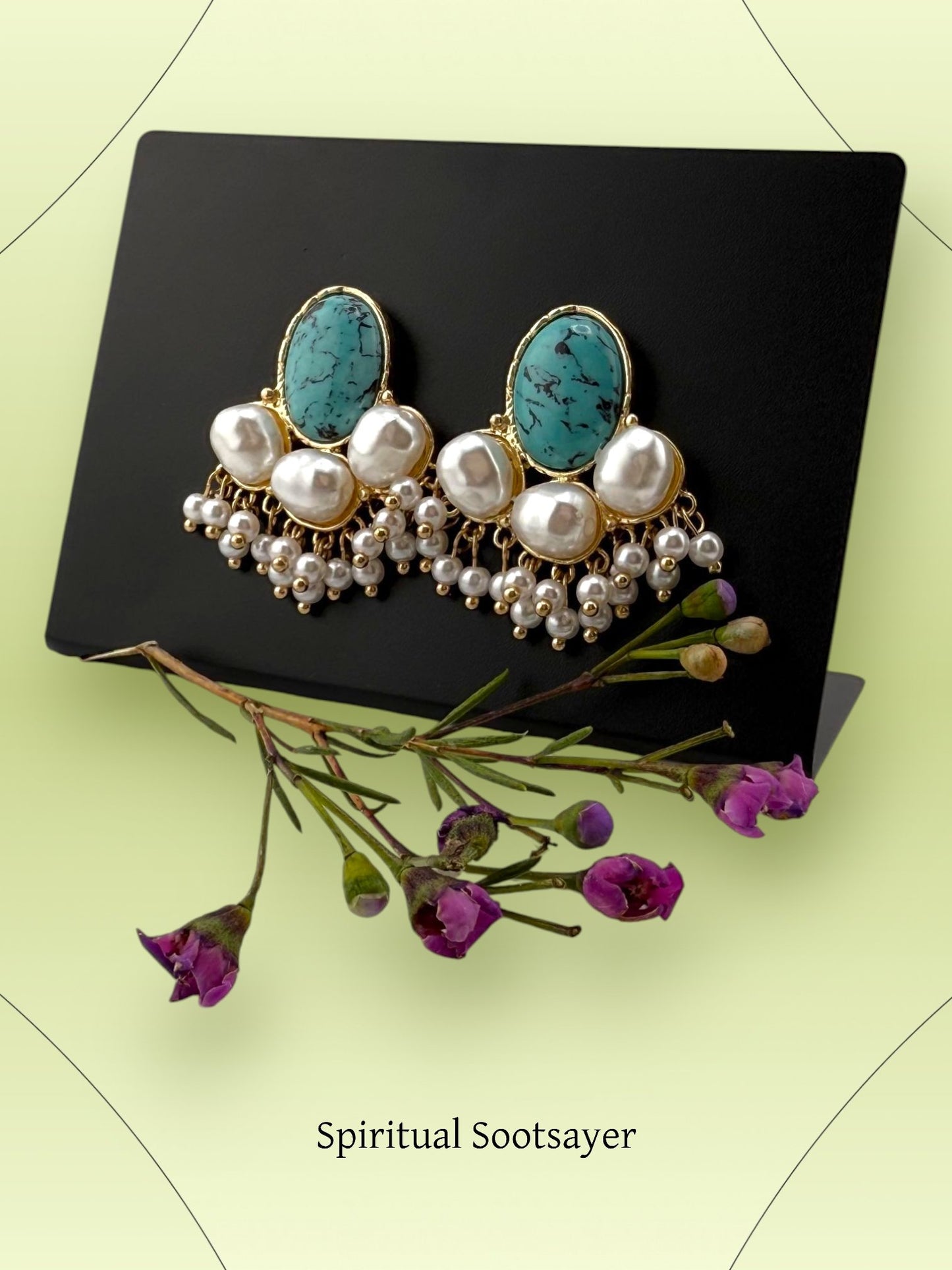 Regal Serene – Turquoise & Pearl Statement Earrings