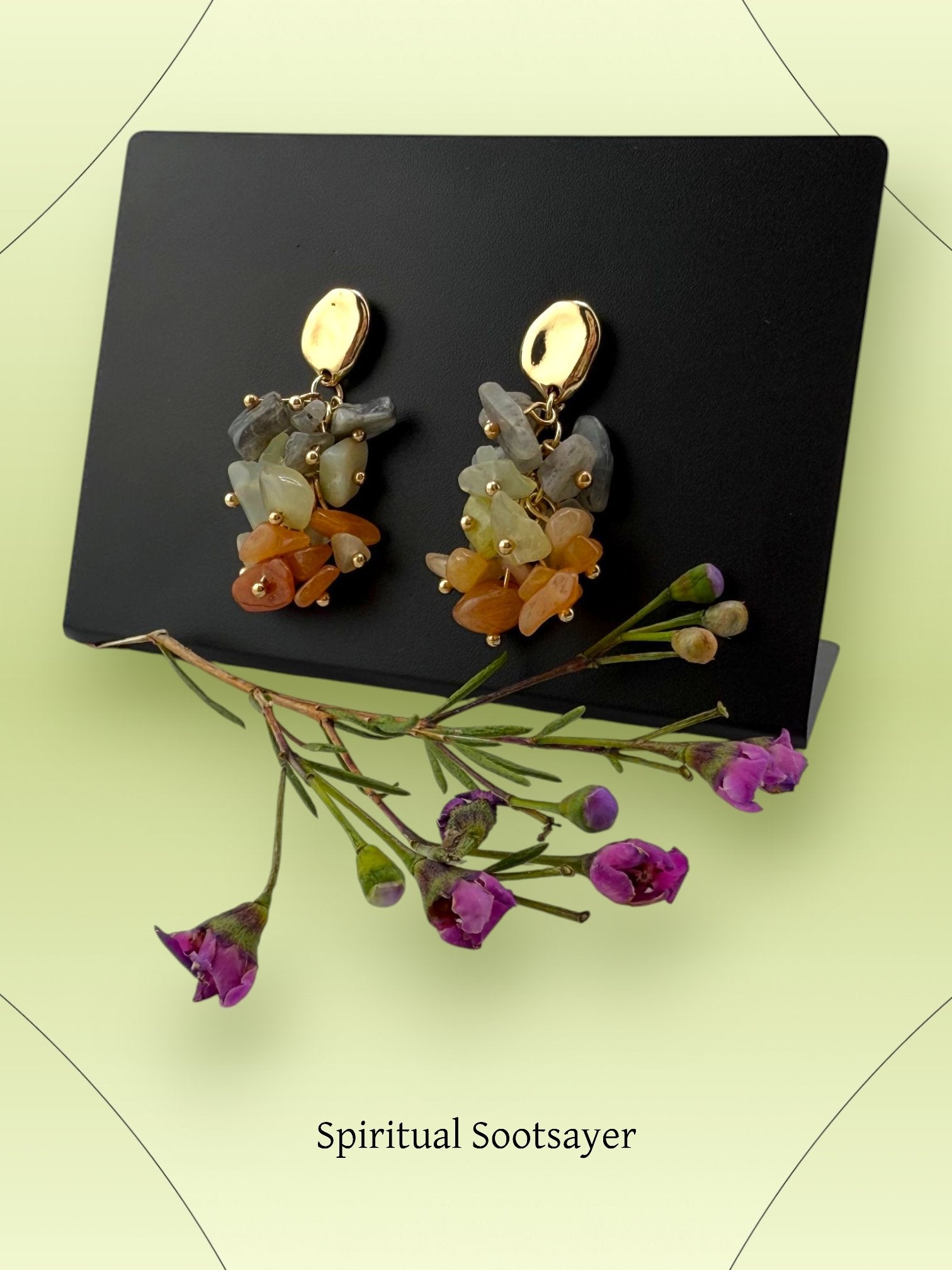 Harvest Drop - Mixed Aventurine Cluster Earrings