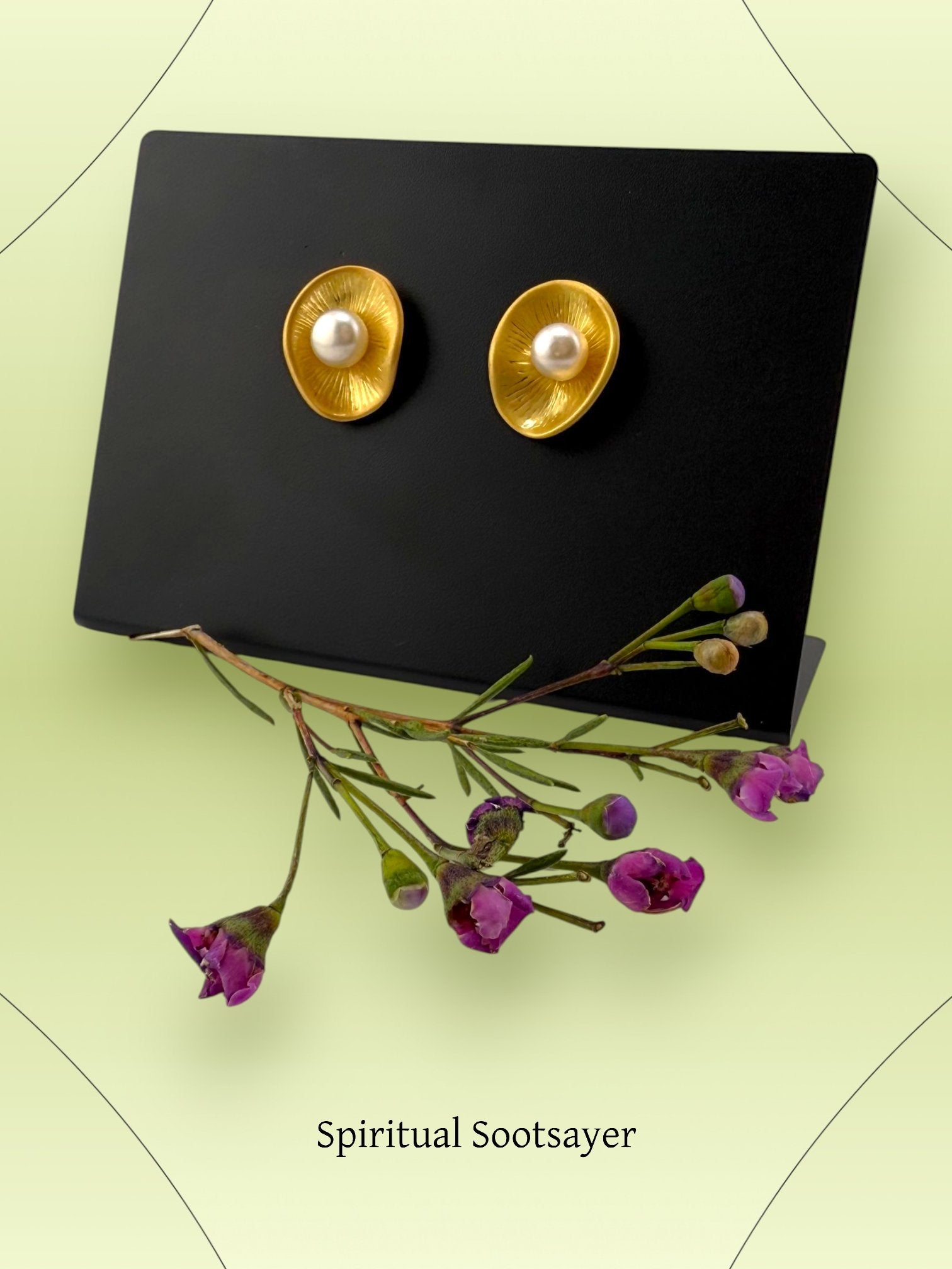 Pearl Radiance Studs Earrings - Golden Shell Studs