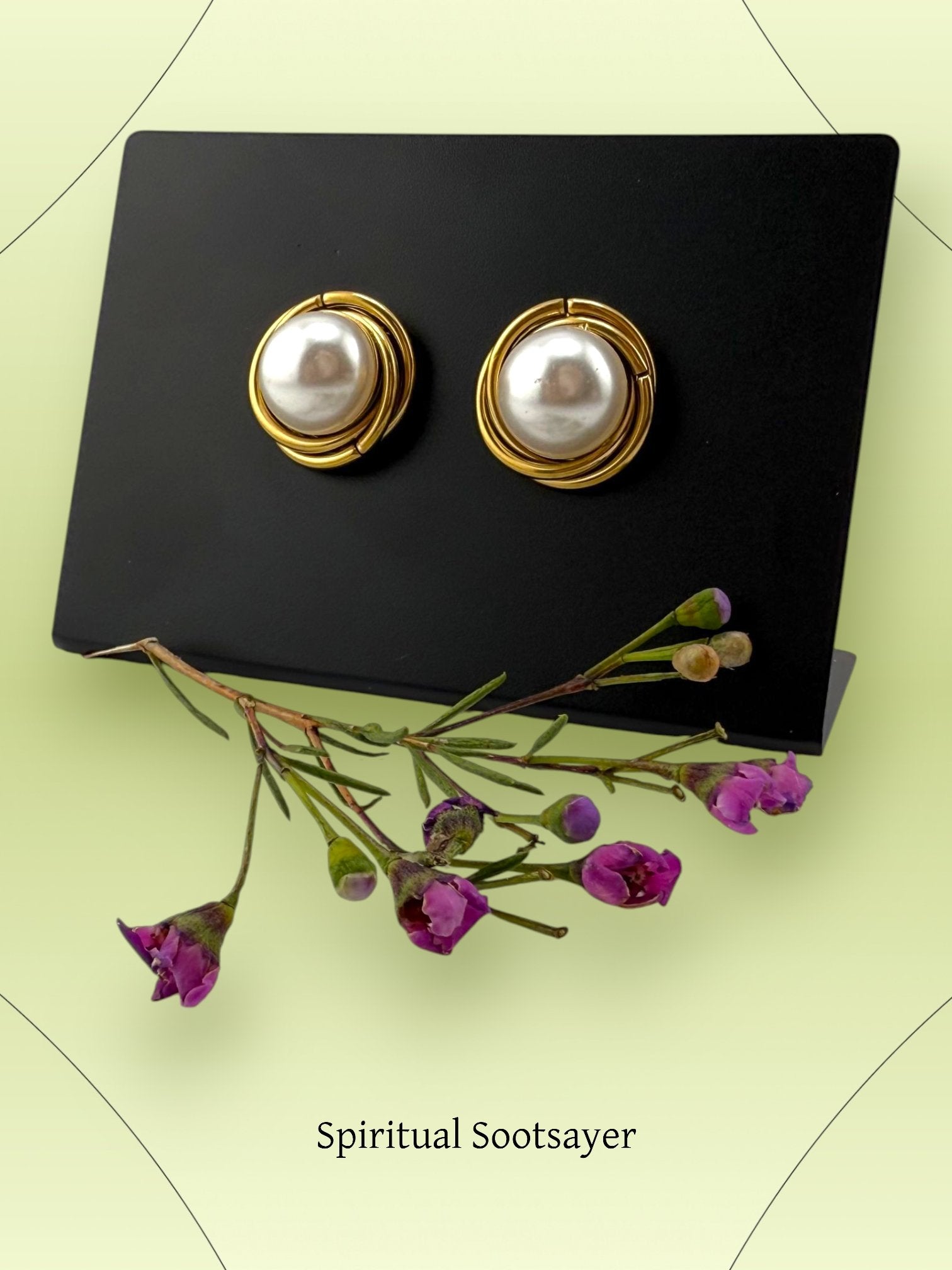 Golden Pearl Studs Earrings - Pearl Orbit Studs