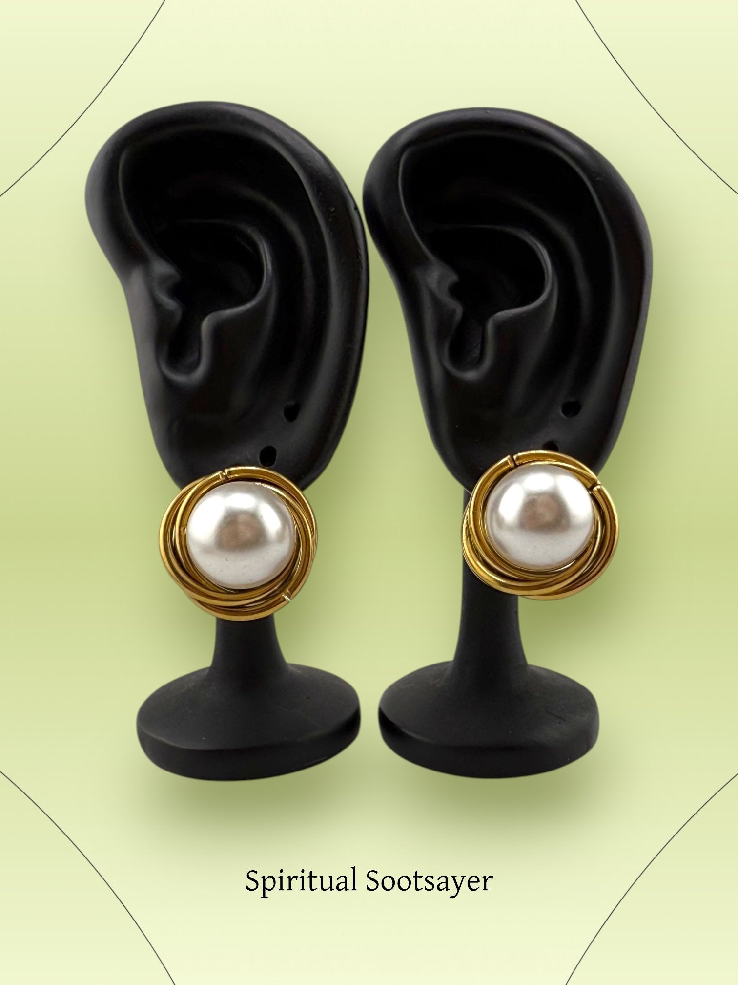 Golden Pearl Studs Earrings - Pearl Orbit Studs