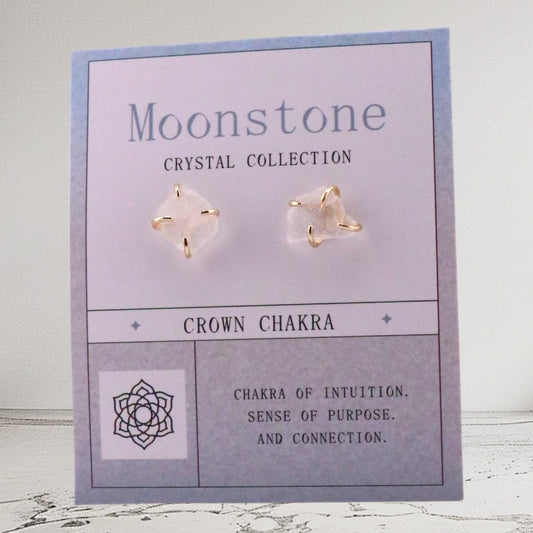 Moonstone Crown – Raw Crystal Studs