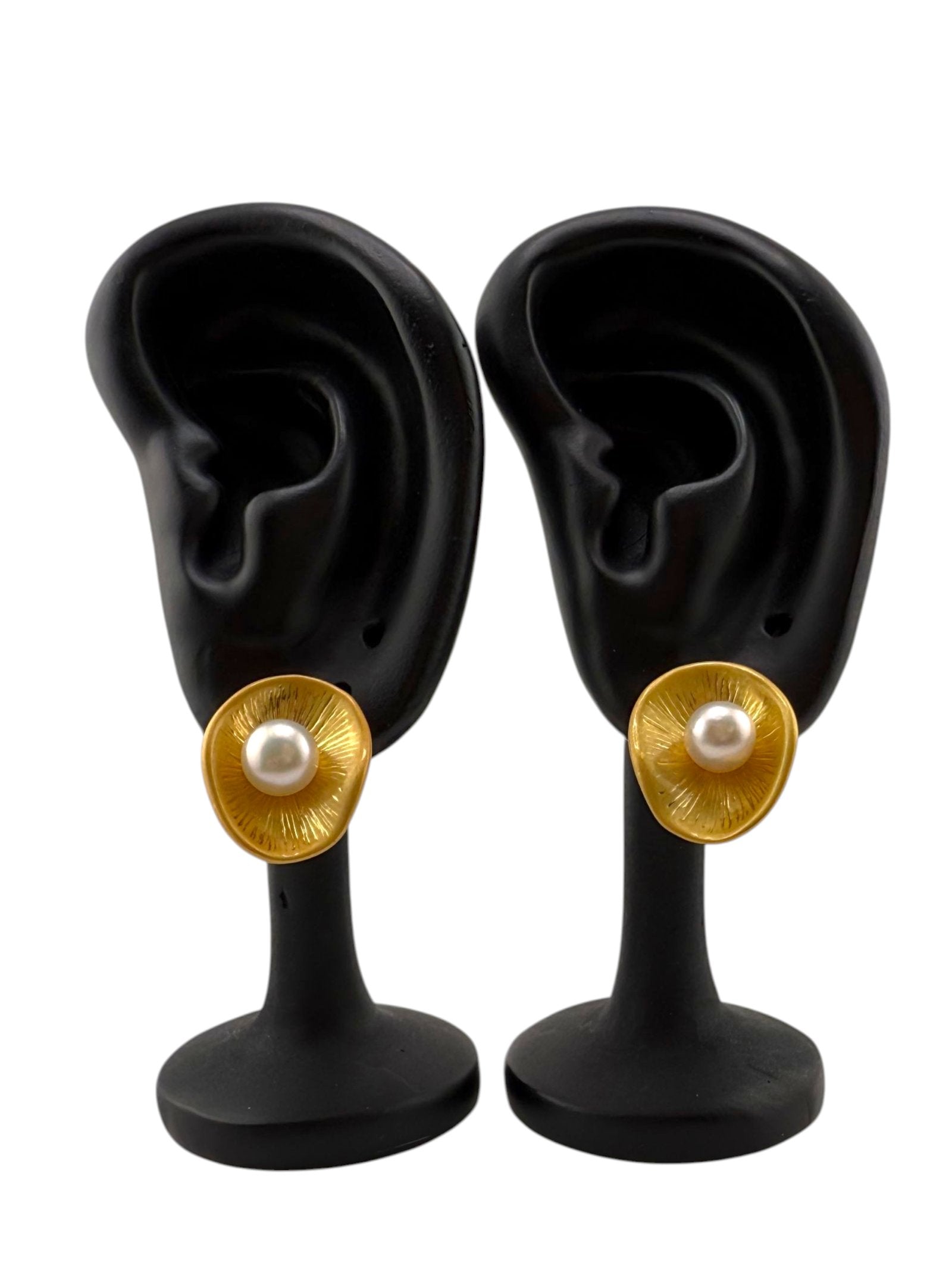 Pearl Radiance Studs Earrings - Golden Shell Studs