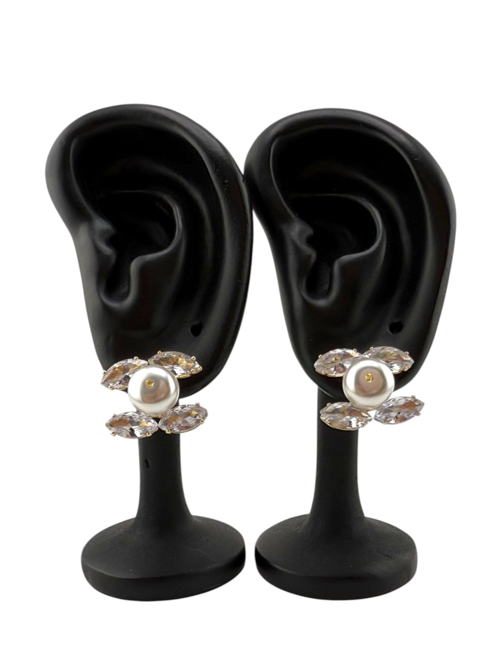 Crystal Pearl Studs Earrings - Crystal Bloom Studs