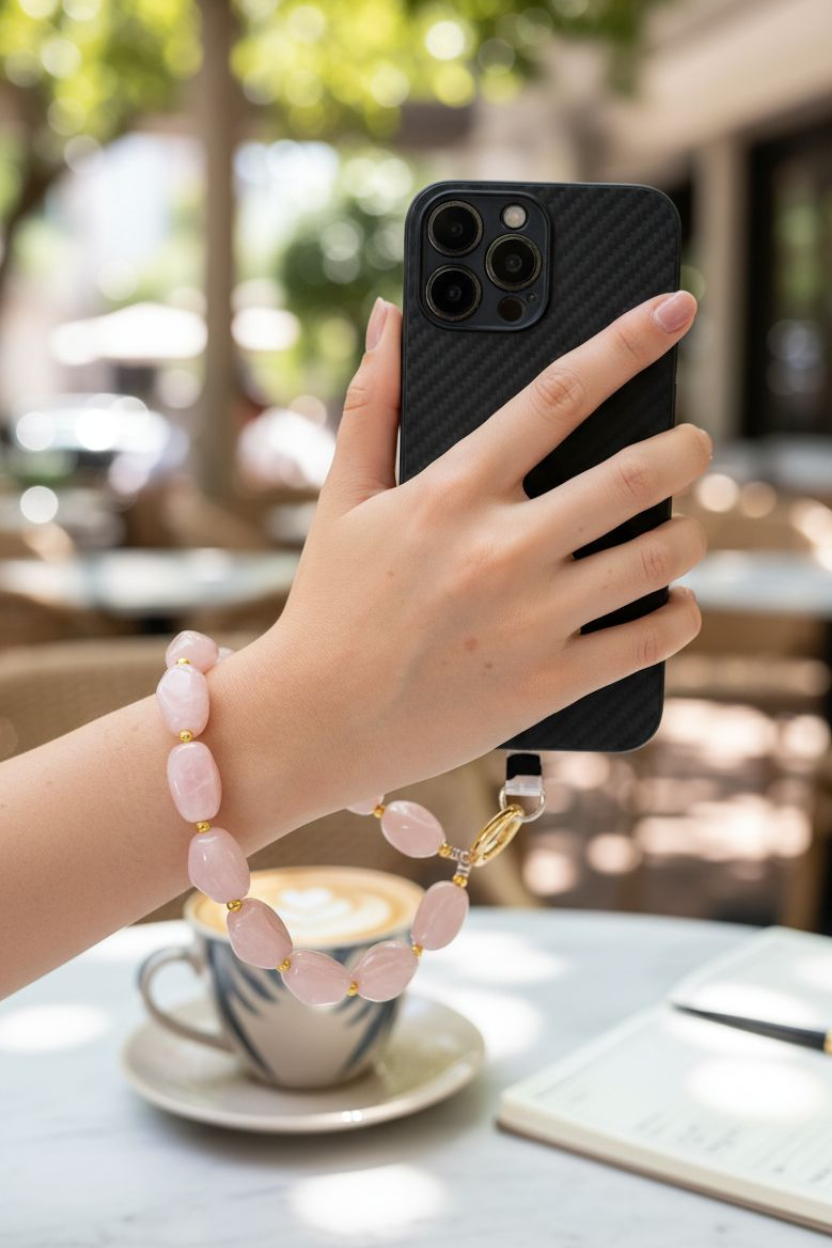 Men's crystal phone strap with Tiger Eye stones