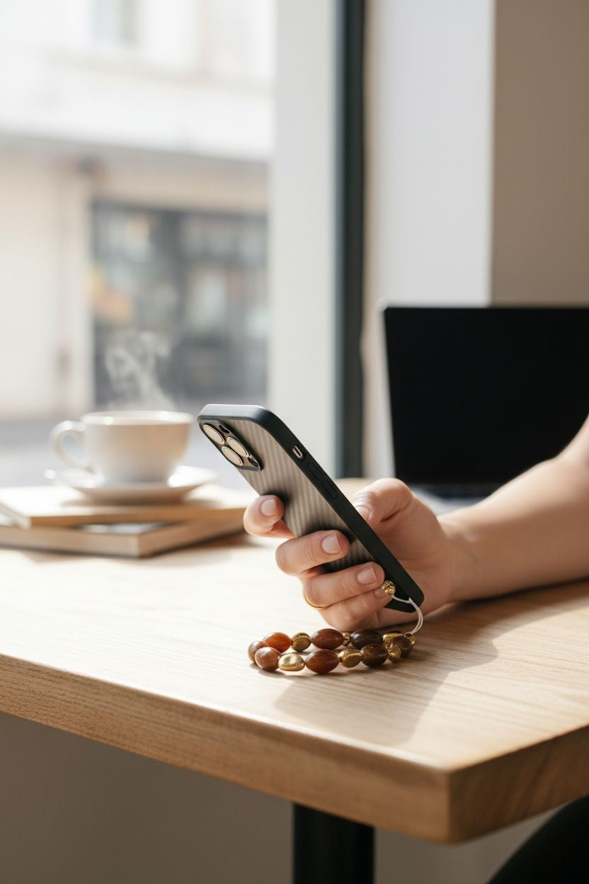 Red Agate crystal phone keychain with gold beads