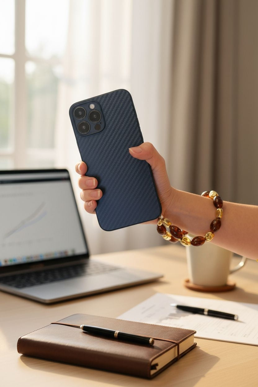 Natural gemstone phone charm in deep red tones