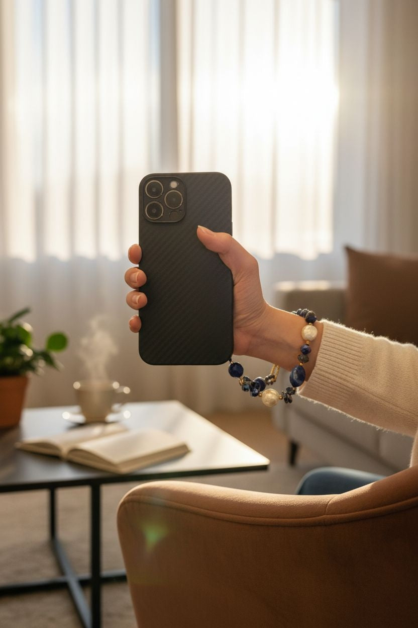 Blue Agate and Sodalite crystal phone keychain