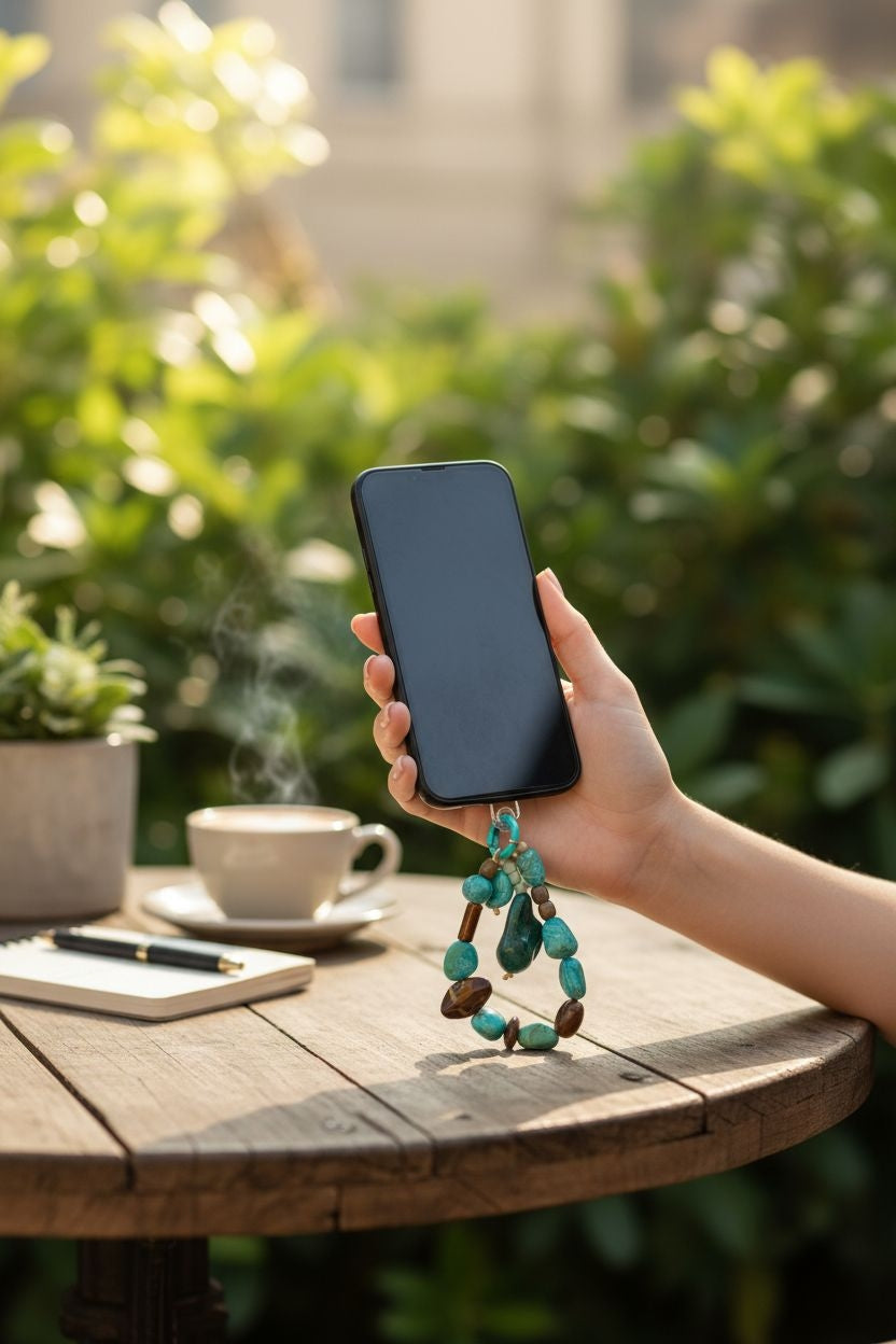 Green Agate and Tiger Eye crystal phone keychain