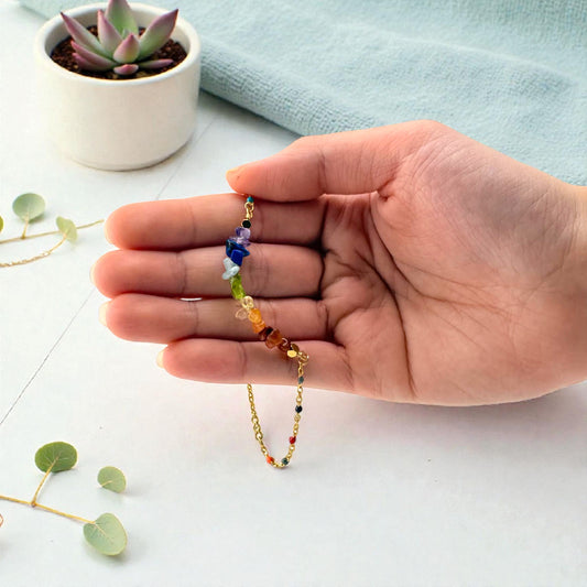 mixed chakra crystal chip bracelet