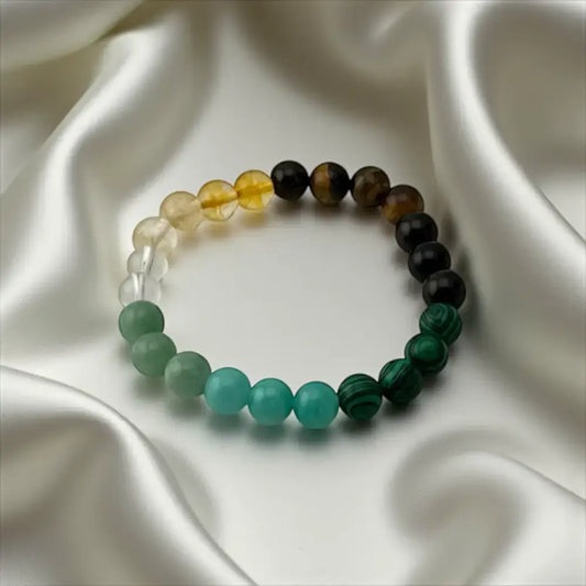 Malachite, Aventurine, Citrine, Clear Quartz, Tiger Eye & Black Onyx Bracelet – Healing Strength & Prosperous Flow