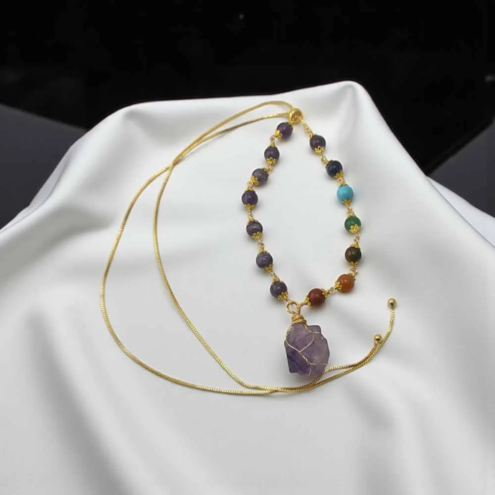 Red Jasper, Carnelian, Tiger Eye, Green Aventurine, Turquoise, Lapis Lazuli & Amethyst Necklace – Vibrant Harmony & Powerful Balance