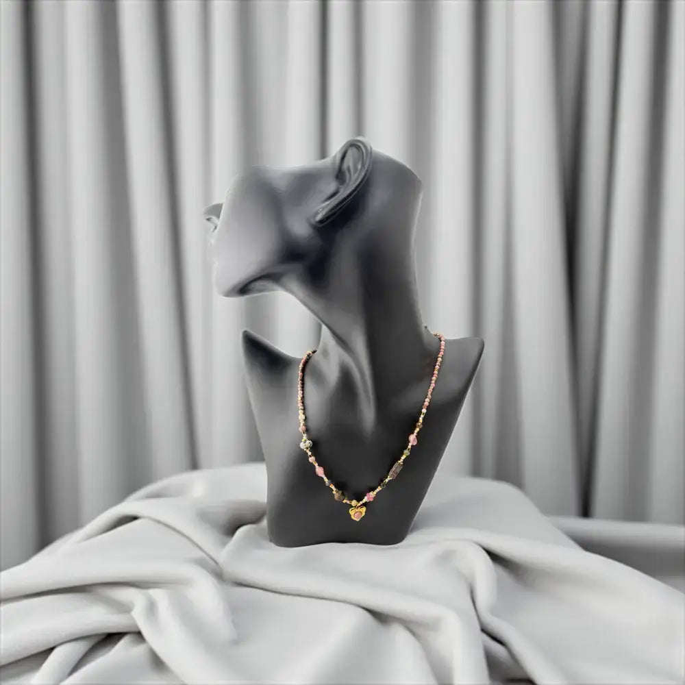 Rhodonite, Tourmaline, Jasper & Dalmatian Stone Electroplated Necklace – Playful Spirit & Artistic Balance