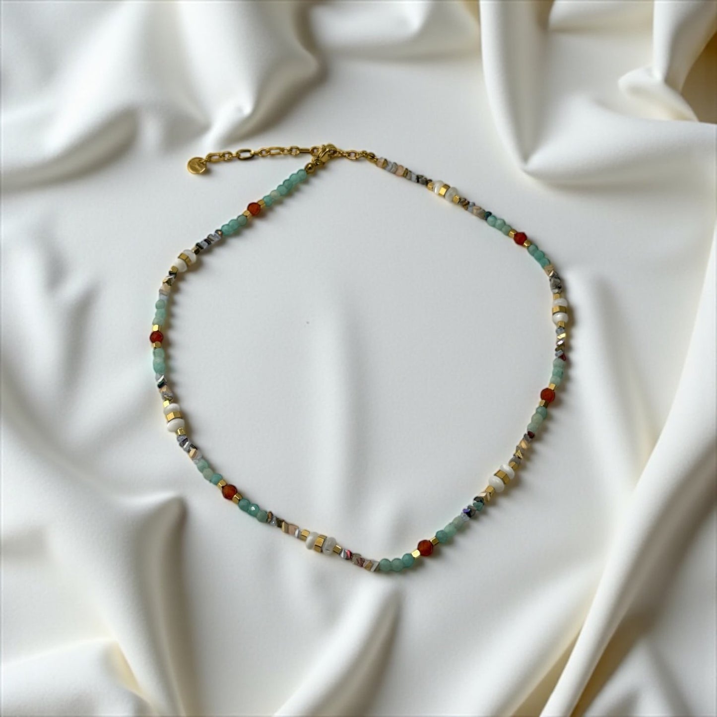 Amazonite, Red Jasper & Howlite Necklace – Grounded Beauty with Turquoise Touch