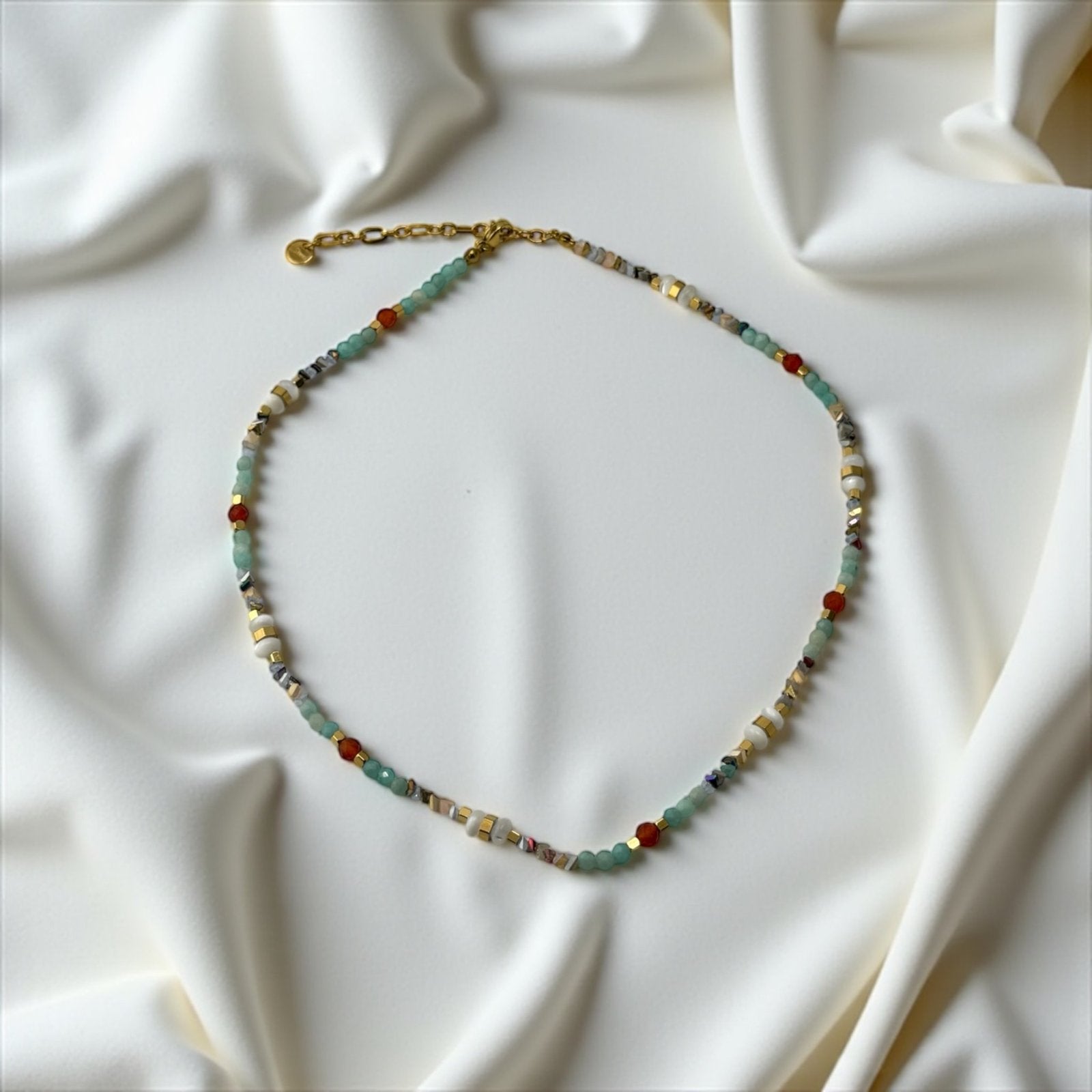 Amazonite, Red Jasper & Howlite Necklace – Grounded Beauty with Turquoise Touch