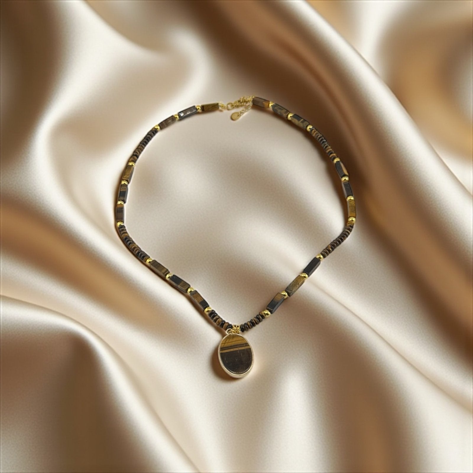 Tiger’s Eye Beads with Polished Pendant Necklace – Strength, Balance & Stylish Grace